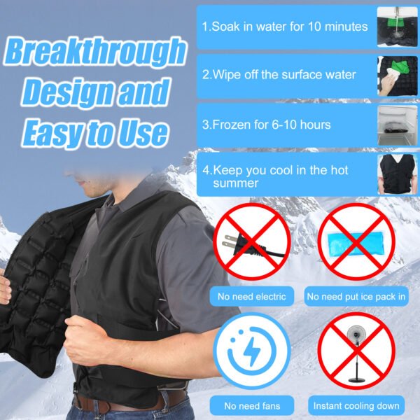ooling Vest for Men & Women - Adjustable Ice Vest for Motorcycle, Workers, Sports, Outdoor, Heat Relief - 图片 3