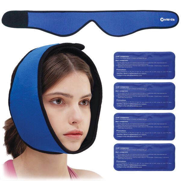 WORLD-BIO Jaw Wrap with 4 Reusable Gel Packs for Head, Chin