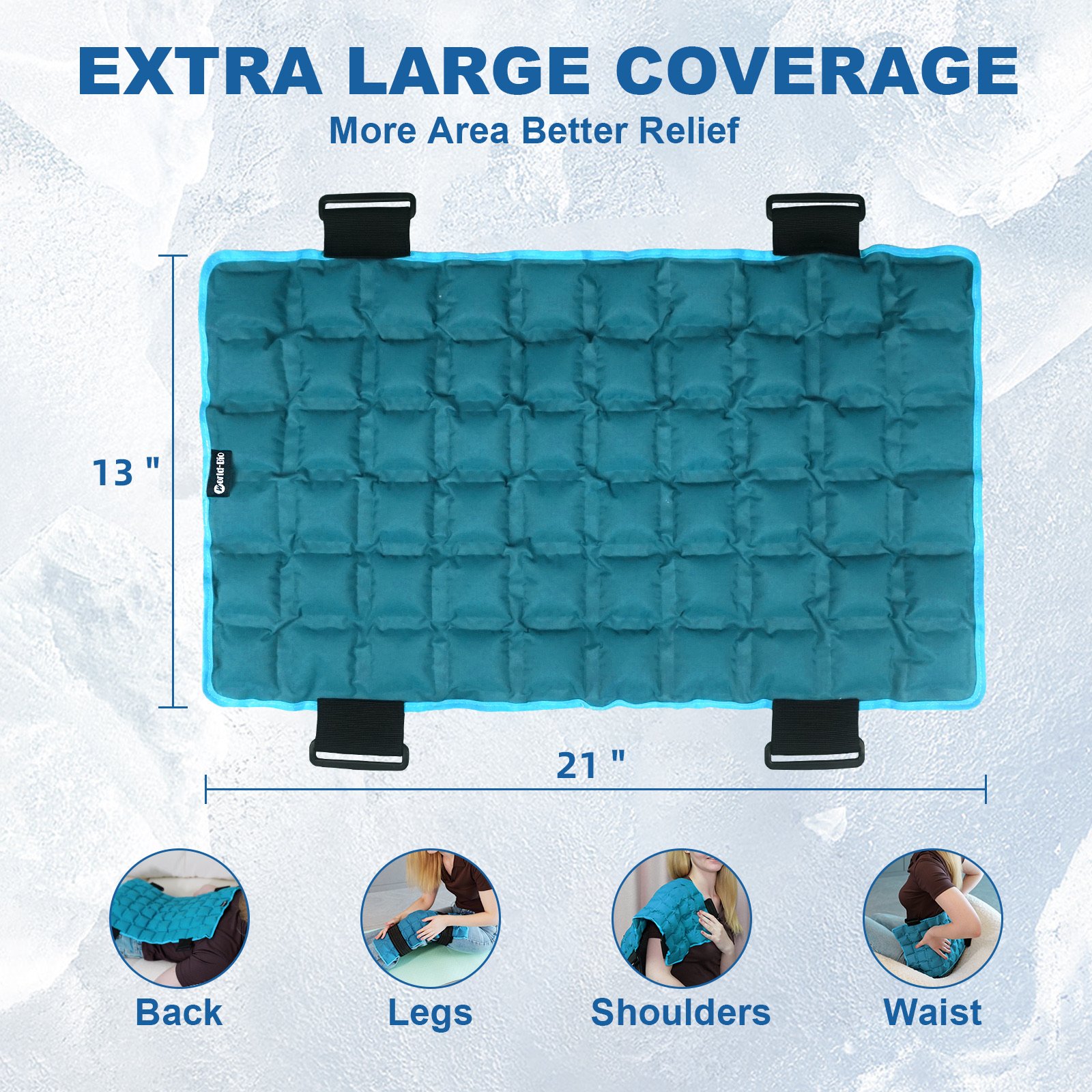 Extra large 21 by 13 inch cold therapy pad with multi-use coverage